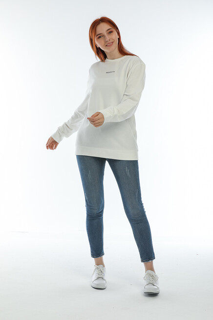 Süperlife Kadın Bisiklet Yaka Oversize Fit Brooklyn Baskılı Sweatshirt SPR22SWK030