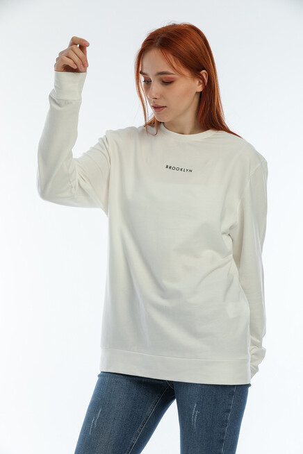 Süperlife Kadın Bisiklet Yaka Oversize Fit Brooklyn Baskılı Sweatshirt SPR22SWK030