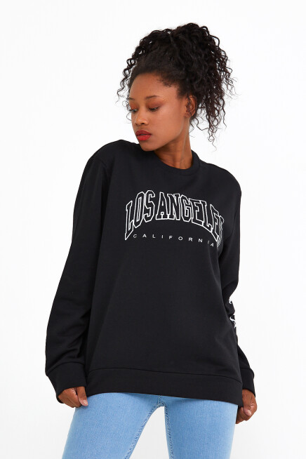 Bisiklet Yaka Oversize Fit Ön Ve Kol Baskılı İnce Sweatshirt SPR22SWK133