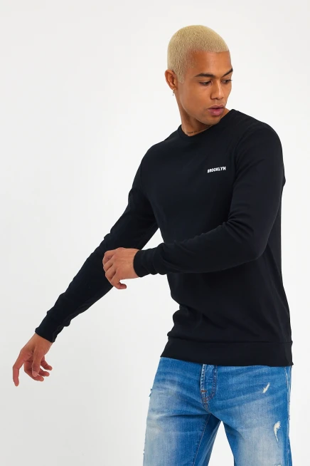 Süperlife Bisiklet Yaka Uzun Kollu Dar Kalıp İnce  Erkek Sweatshirt SPR2019K18