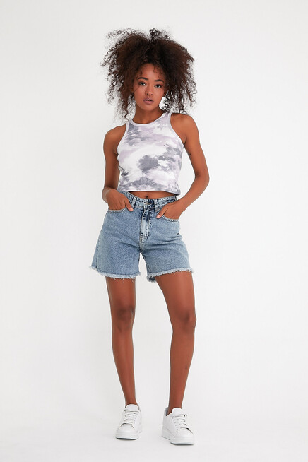 Süperlife Kadın Crop Örme Arkası Yüksek Yaka Slim Fit  Atlet-Tişort SPR21Y11