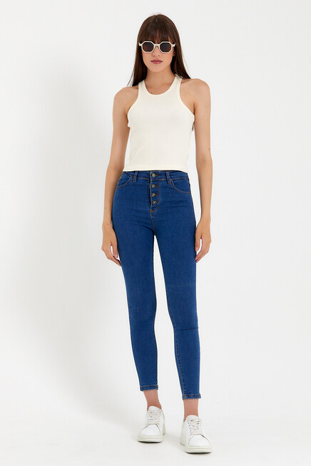 Süperlife Kadın Crop Örme Arkası Yüksek Yaka Slim Fit  Atlet-Tişort SPR21Y11