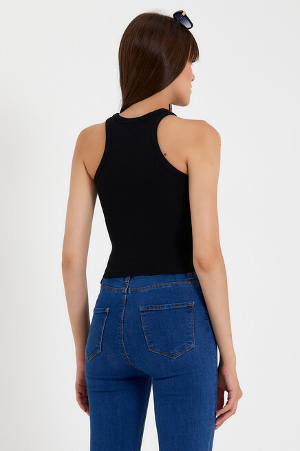 Süperlife Kadın Crop Örme Arkası Yüksek Yaka Slim Fit  Atlet-Tişort SPR21Y11