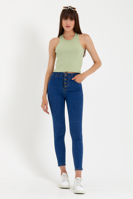 Süperlife Kadın Crop Örme Arkası Yüksek Yaka Slim Fit  Atlet-Tişort SPR21Y11