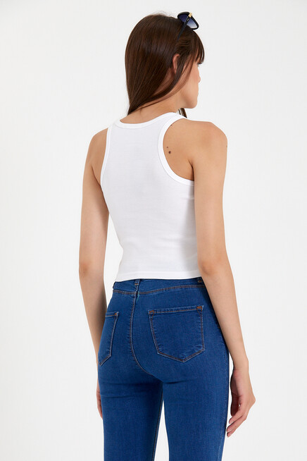 Süperlife Kadın Crop Örme Arkası Yüksek Yaka Slim Fit  Atlet-Tişort SPR21Y11