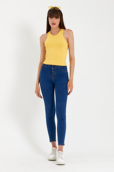 Süperlife Kadın Crop Örme Arkası Yüksek Yaka Slim Fit  Atlet-Tişort SPR21Y11