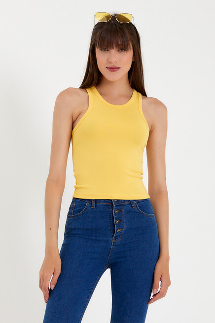 Süperlife Kadın Crop Örme Arkası Yüksek Yaka Slim Fit  Atlet-Tişort SPR21Y11