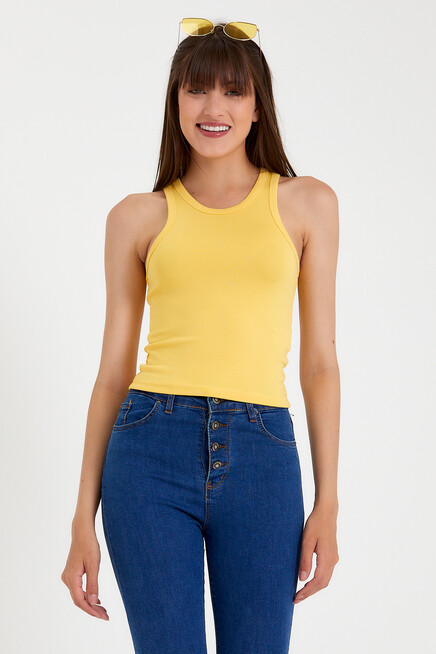 Süperlife Kadın Crop Örme Arkası Yüksek Yaka Slim Fit  Atlet-Tişort SPR21Y11