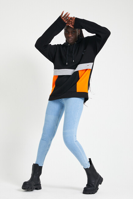 Kadın Kapşonlu Oversize Fit Garnili Sweatshirt SPR22SWK169