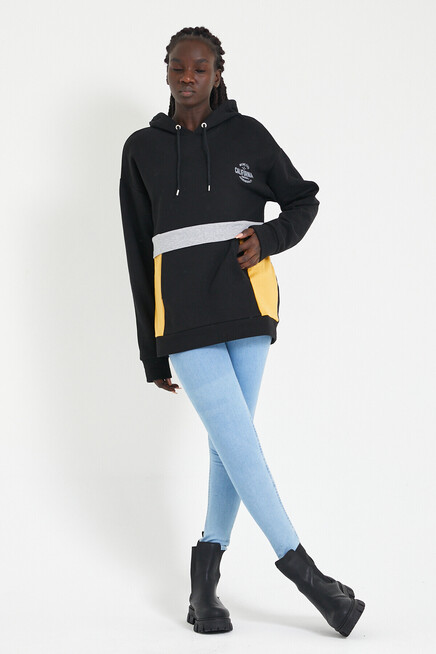 Kadın Kapşonlu Oversize Fit Garnili Sweatshirt SPR22SWK169