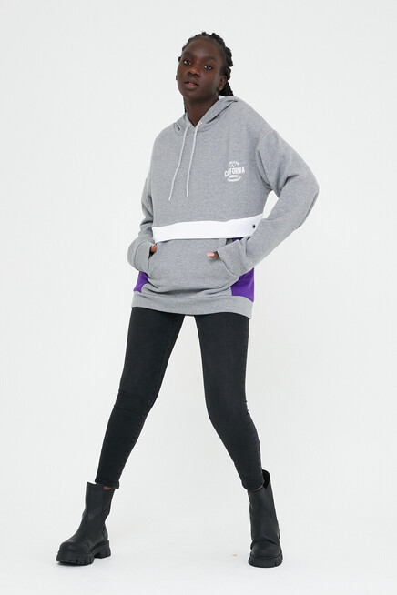 Kadın Kapşonlu Oversize Fit Garnili Sweatshirt SPR22SWK169