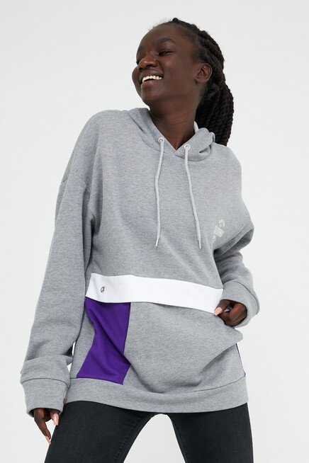 Kadın Kapşonlu Oversize Fit Garnili Sweatshirt SPR22SWK169