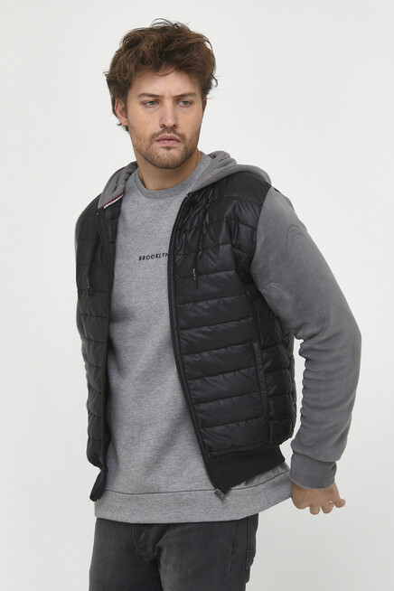 Erkek Dar Kalıp Kapitone Kollar Polar Mont SPR22KP185