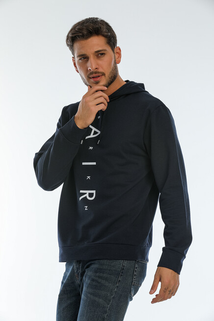 Süperlife Erkek Kapşonlu Regular Fit Air Baskılı İnce Sweatshirt SPR22SW162