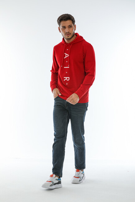 Süperlife Erkek Kapşonlu Regular Fit Air Baskılı İnce Sweatshirt SPR22SW162