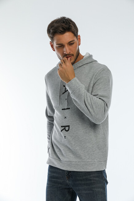 Süperlife Erkek Kapşonlu Regular Fit Air Baskılı İnce Sweatshirt SPR22SW162