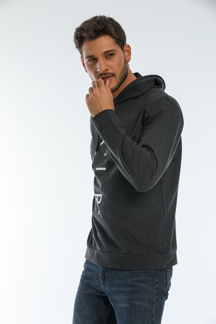 Süperlife Erkek Kapşonlu Regular Fit Air Baskılı İnce Sweatshirt SPR22SW162
