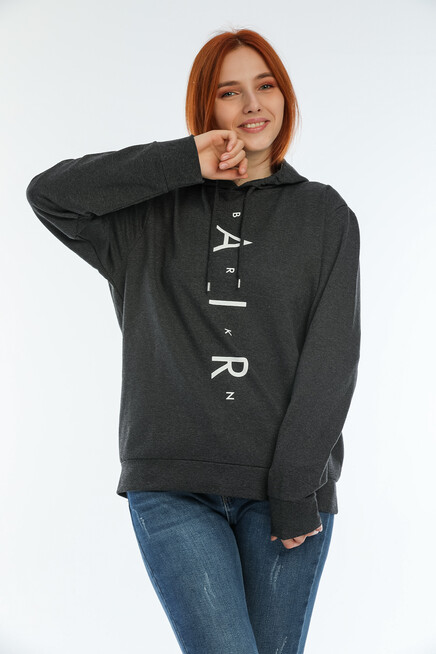 Süperlife Kadın Kapşonlu AR Baskılı İnce Sweatshırt SPR22SWk162