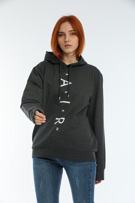 Süperlife Kadın Kapşonlu AR Baskılı İnce Sweatshırt SPR22SWk162