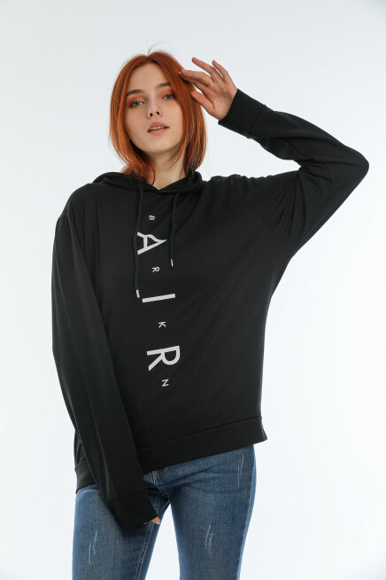 Süperlife Kadın Kapşonlu AR Baskılı İnce Sweatshırt SPR22SWk162