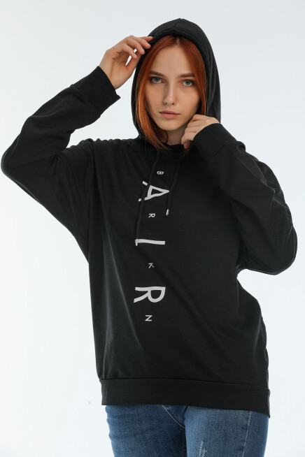 Süperlife Kadın Kapşonlu AR Baskılı İnce Sweatshırt SPR22SWk162