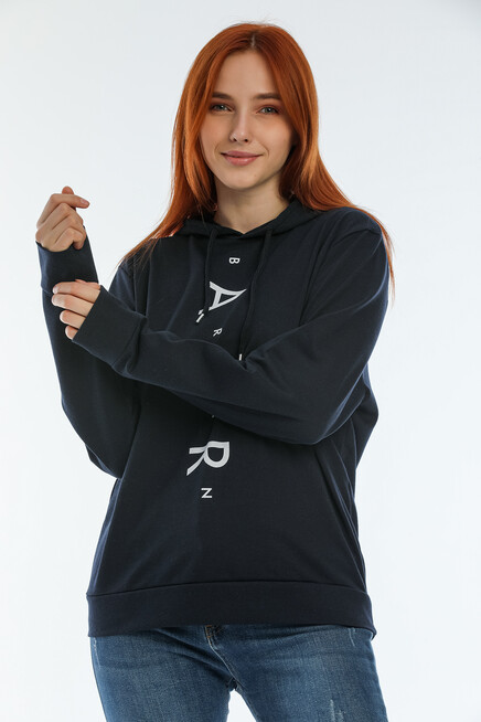 Süperlife Kadın Kapşonlu AR Baskılı İnce Sweatshırt SPR22SWk162