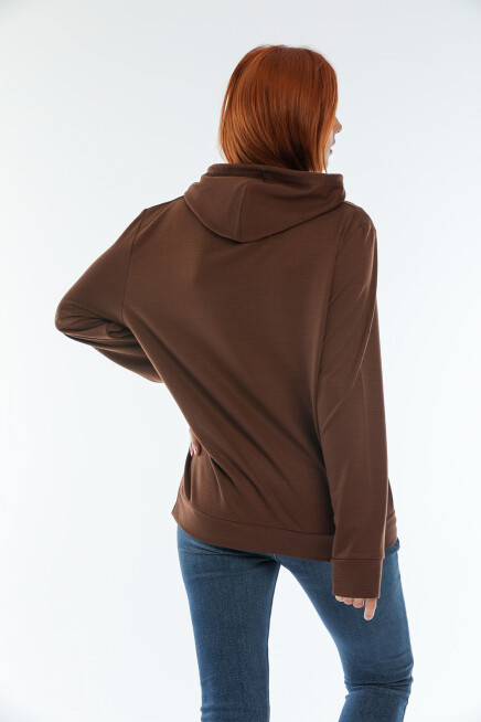 Süperlife Kadın Kapşonlu AR Baskılı İnce Sweatshırt SPR22SWk162