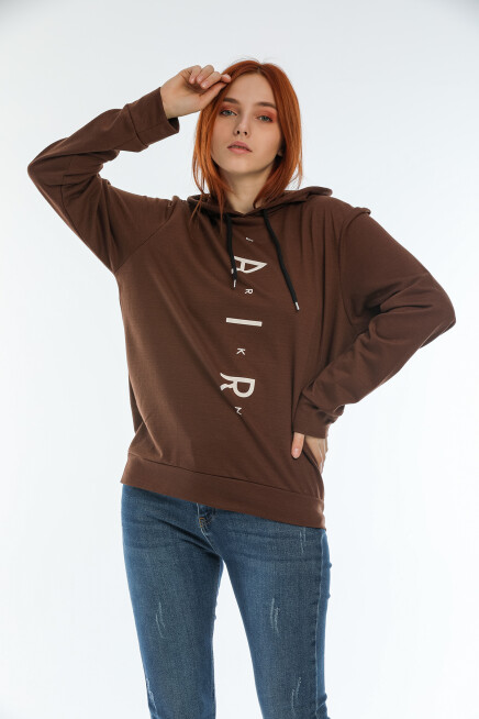 Süperlife Kadın Kapşonlu AR Baskılı İnce Sweatshırt SPR22SWk162