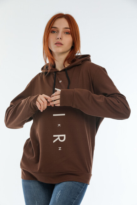 Süperlife Kadın Kapşonlu AR Baskılı İnce Sweatshırt SPR22SWk162