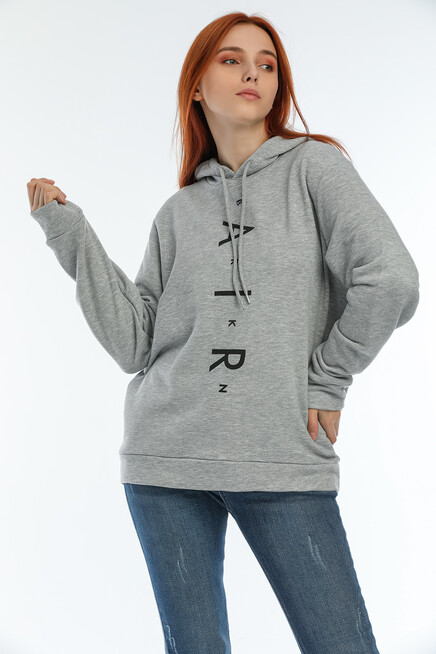 Süperlife Kadın Kapşonlu AR Baskılı İnce Sweatshırt SPR22SWk162