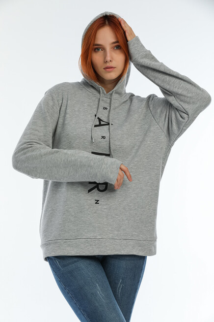 Süperlife Kadın Kapşonlu AR Baskılı İnce Sweatshırt SPR22SWk162