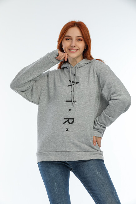 Süperlife Kadın Kapşonlu AR Baskılı İnce Sweatshırt SPR22SWk162