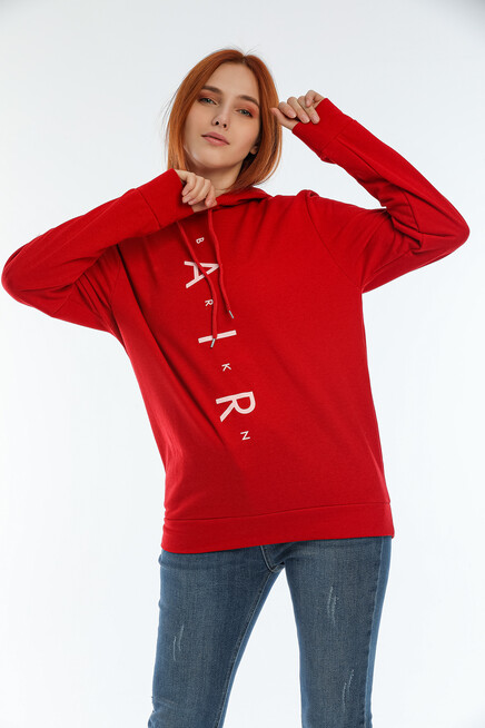 Süperlife Kadın Kapşonlu AR Baskılı İnce Sweatshırt SPR22SWk162