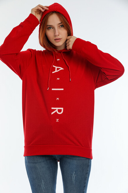 Süperlife Kadın Kapşonlu AR Baskılı İnce Sweatshırt SPR22SWk162