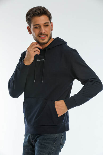 Süperlife Erkek Kapşonlu Regular Fit Brooklyn Baskılı İnce Sweatshirt SPR22SW161