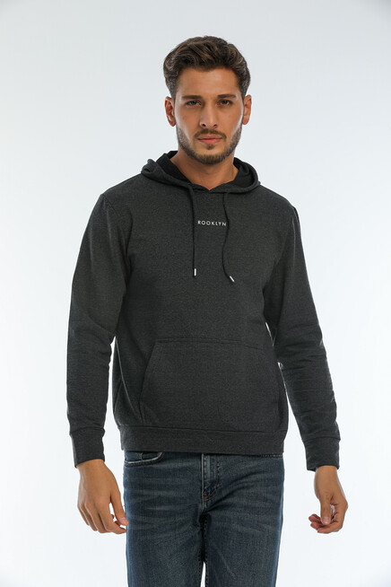 Süperlife Erkek Kapşonlu Regular Fit Brooklyn Baskılı İnce Sweatshirt SPR22SW161