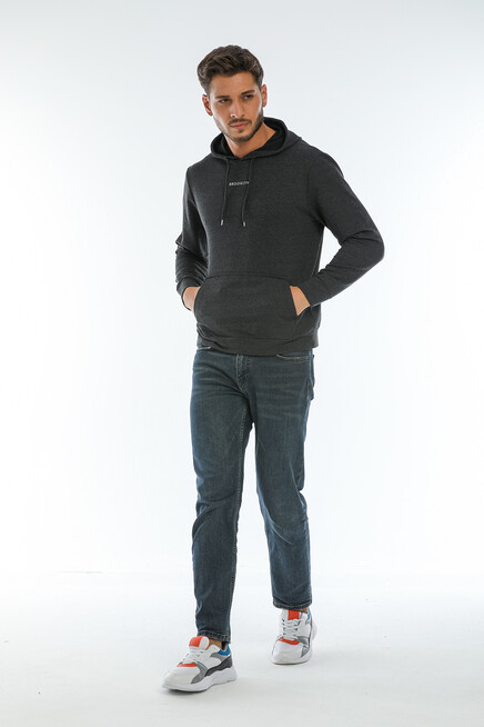Süperlife Erkek Kapşonlu Regular Fit Brooklyn Baskılı İnce Sweatshirt SPR22SW161