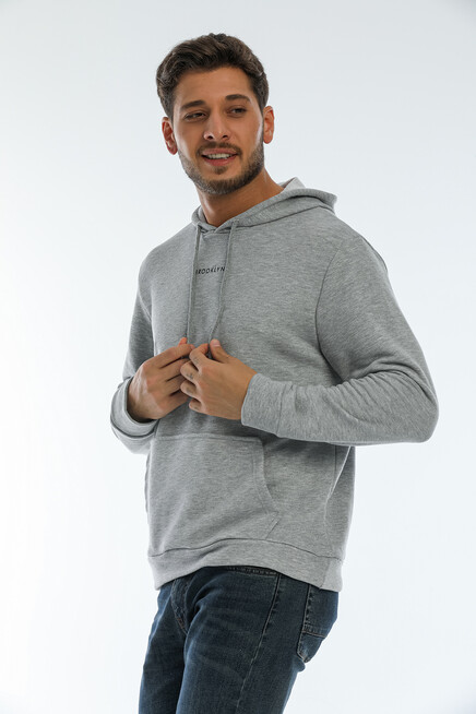 Süperlife Erkek Kapşonlu Regular Fit Brooklyn Baskılı İnce Sweatshirt SPR22SW161