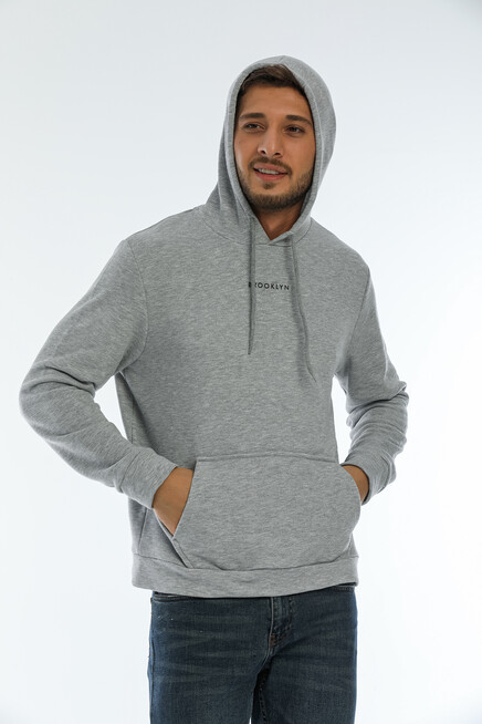 Süperlife Erkek Kapşonlu Regular Fit Brooklyn Baskılı İnce Sweatshirt SPR22SW161