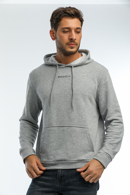 Süperlife Erkek Kapşonlu Regular Fit Brooklyn Baskılı İnce Sweatshirt SPR22SW161