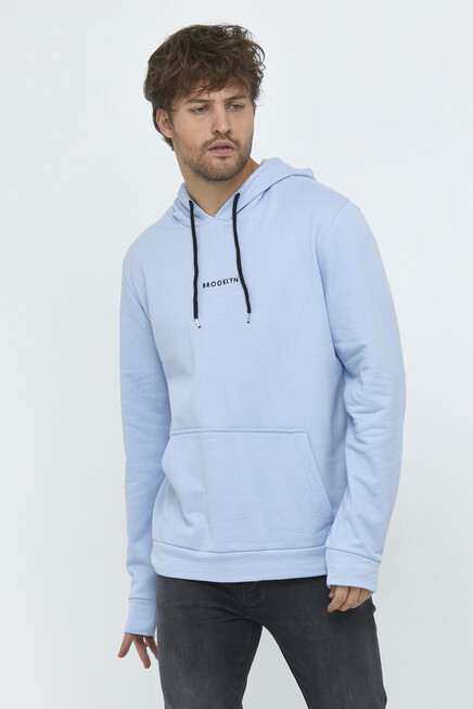Süperlife Erkek Kapşonlu Regular Fit Brooklyn Baskılı İnce Sweatshirt SPR22SW161