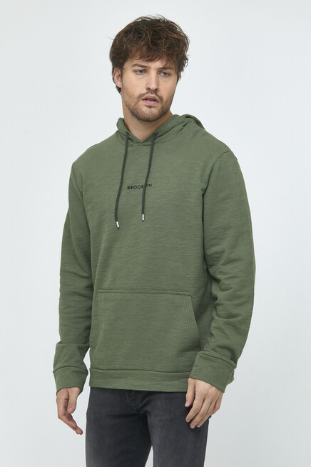 Süperlife Erkek Kapşonlu Regular Fit Brooklyn Baskılı İnce Sweatshirt SPR22SW161