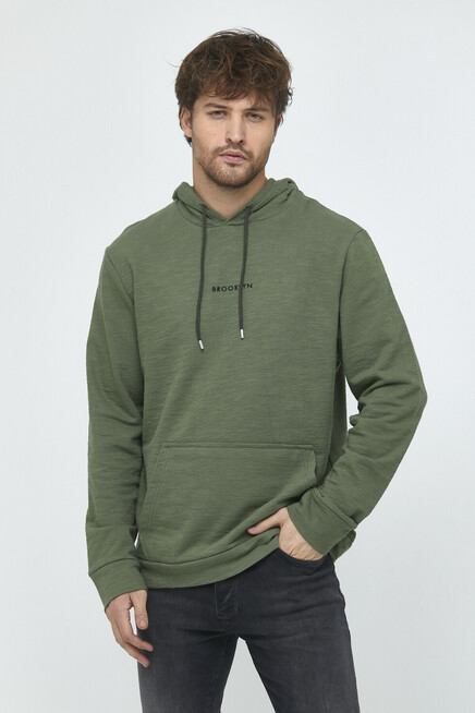 Süperlife Erkek Kapşonlu Regular Fit Brooklyn Baskılı İnce Sweatshirt SPR22SW161