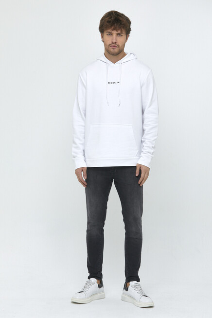 Süperlife Erkek Kapşonlu Regular Fit Brooklyn Baskılı İnce Sweatshirt SPR22SW161