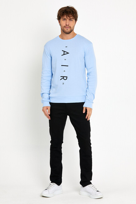 Süperlife Erkek Bisiklet Yaka Slim fit AR Baskılı İnce Sweatshirt SPR22sw101