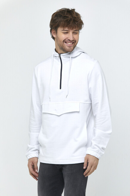 Erkek Kapşonlu Regular Fit Yarım Ferm.Kargo Cepli İnce Sweatshirt SPR22SW171