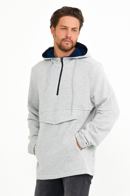 Erkek Kapşonlu Regular Fit Yarım Ferm.Kargo Cepli İnce Sweatshirt SPR22SW171