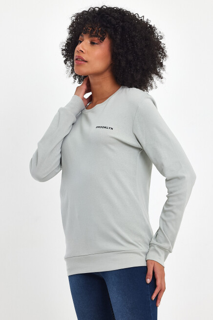 Süperlife Bisiklet Yaka Uzun Kollu Dar Kalıp İnce Sweatshirt SPR21K18