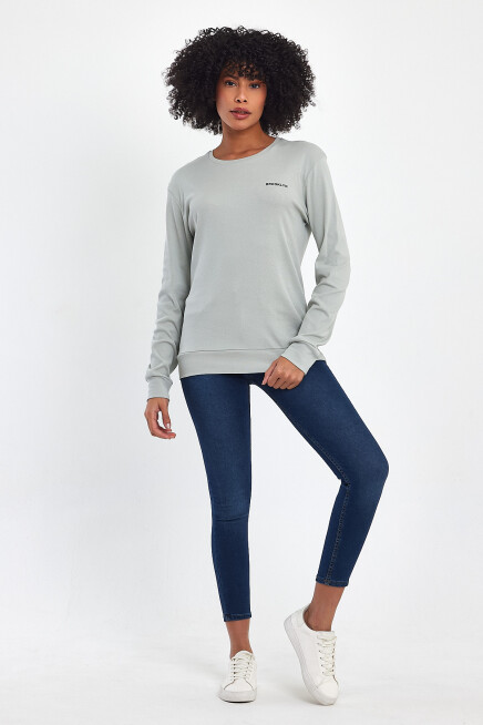 Süperlife Bisiklet Yaka Uzun Kollu Dar Kalıp İnce Sweatshirt SPR21K18