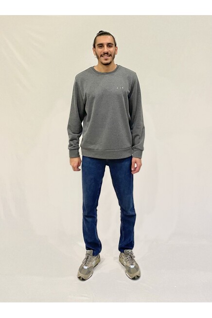 Erkek Bisiklet Yaka Rahat Kalıp 3 iplik Kalın AR Nakışlı  Sweatshirt SPR24SW33